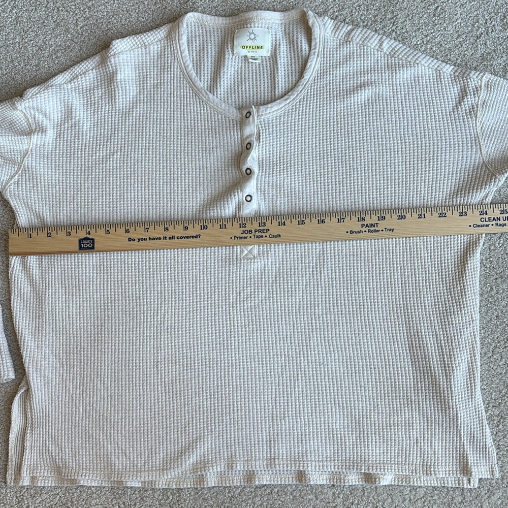 (2) Offline by Aerie Green Cream Waffle Knit Thermal Henley Shirt Womens Medium - Picture 5 of 14